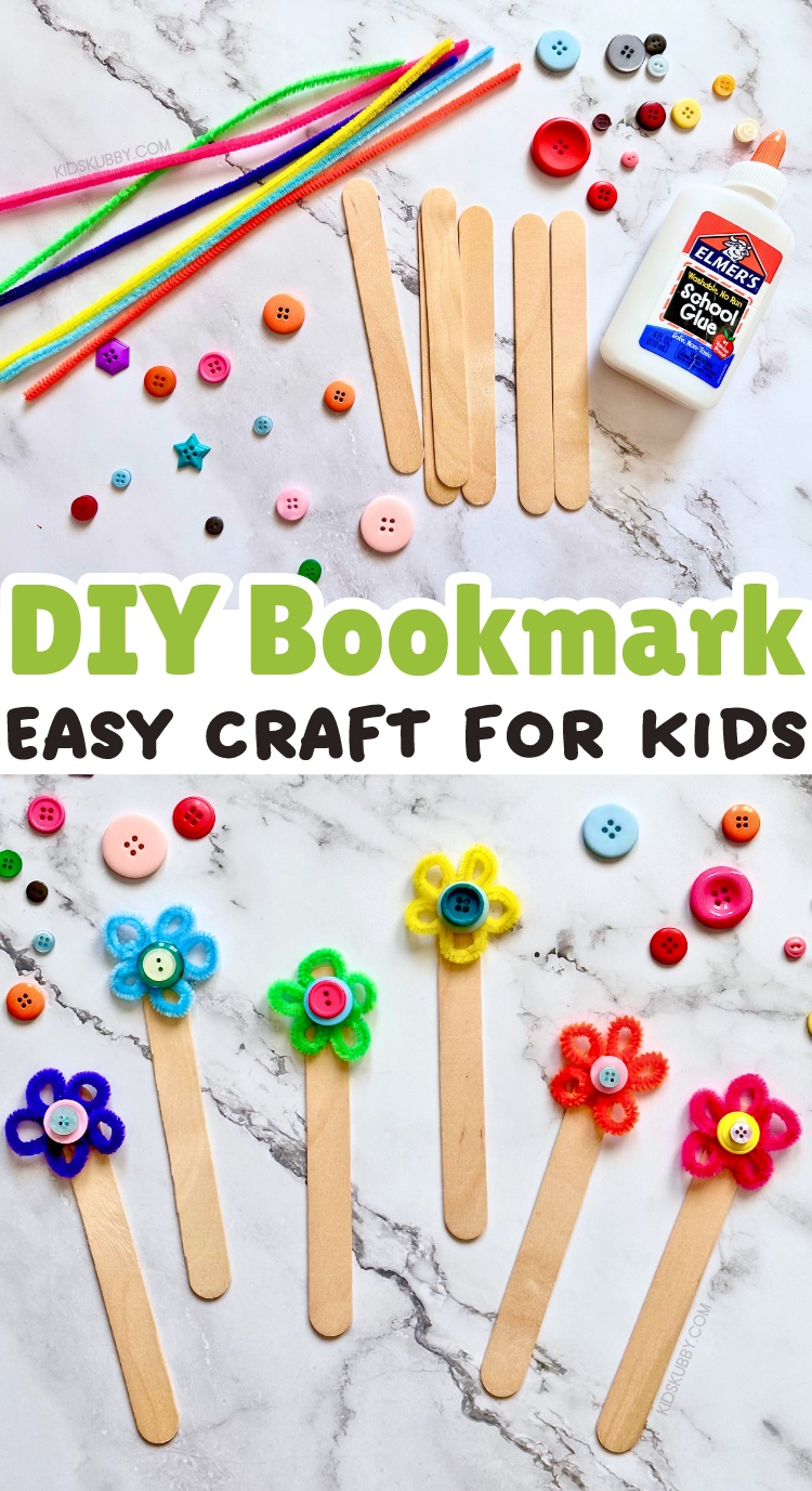 Who doesn’t love a cute bookmark to save the page in your favorite book? These DIY flower bookmarks are the perfect craft for the kids in your life. With cheap supplies you probably already have at home your kids can make these adorable pipe cleaner flower bookmarks in under 5 minutes. This is the perfect boredom busting craft idea for kids of all ages! Pick up some popsicle sticks, pipe cleaners, and buttons at the dollar store and you’re ready to make the cutest bookmarks of all time! 