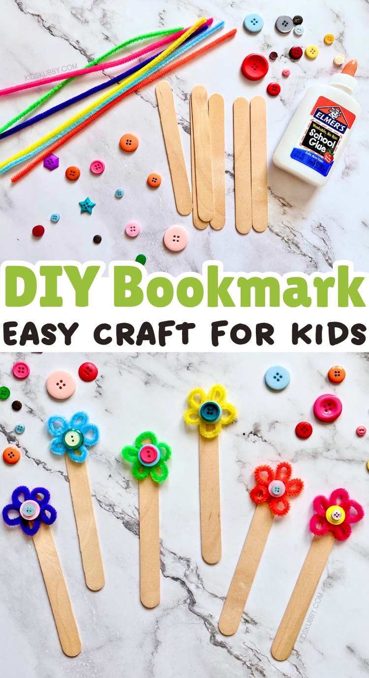 Who doesn’t love a cute bookmark to save the page in your favorite book? These DIY flower bookmarks are the perfect craft for the kids in your life. With cheap supplies you probably already have at home your kids can make these adorable pipe cleaner flower bookmarks in under 5 minutes. This is the perfect boredom busting craft idea for kids of all ages! Pick up some popsicle sticks, pipe cleaners, and buttons at the dollar store and you’re ready to make the cutest bookmarks of all time! 