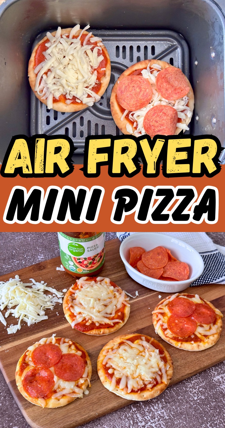 easy 5 minute meal idea for busy families with 3 basic ingredients. air fryer mini pizzas