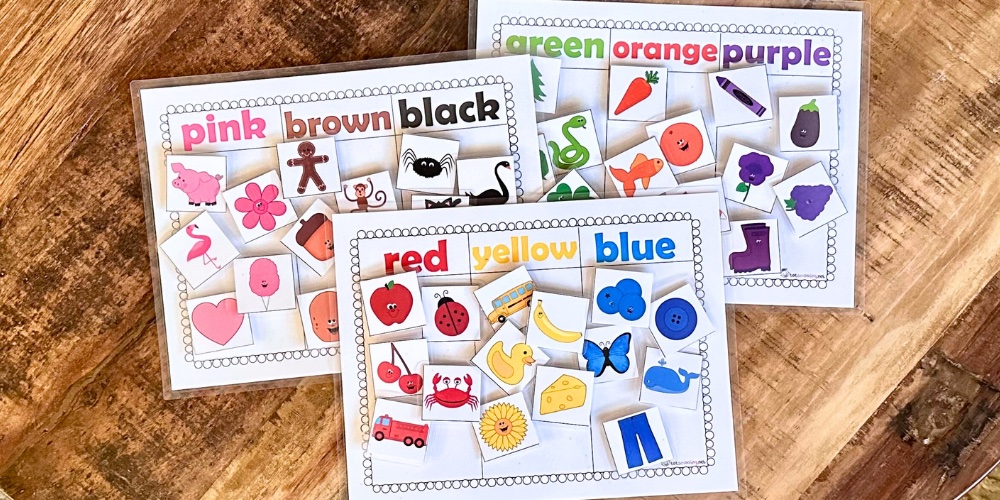 Simple to use color sorting mats for toddlers and preschoolers. This free printable comes in 9 colors: red, blue, yellow, green, orange, purple, pink, brown, and black. All you need is a printer, paper, and scissors to create this amazing color recognition game for kids.