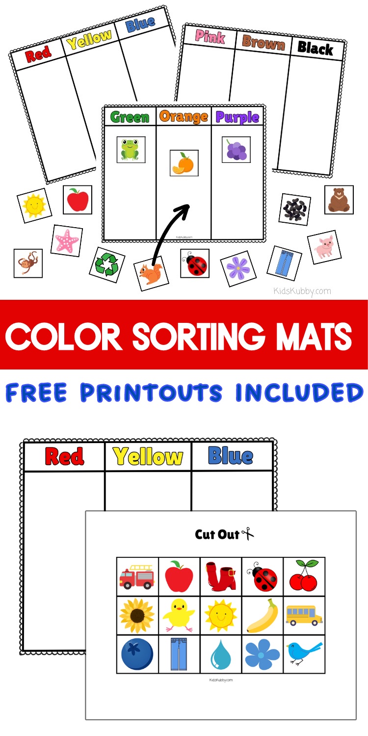 easy color sorting mats. Just click, print, cut out and play. Kids can sort colors while learning and having fun. 