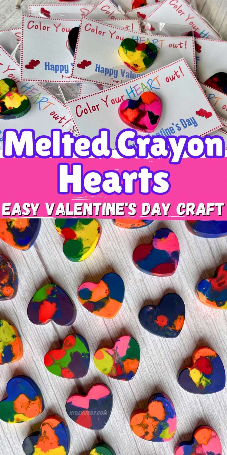 Here's a great way to make DIY Valentine's Day cards that include no sugar! We all know how much candy kids get on valentine's day. Switch it up this year and give out fun melted crayon hearts that every kid will love! This project is a great way to reuse all the old and broken crayons you're holding on to! 