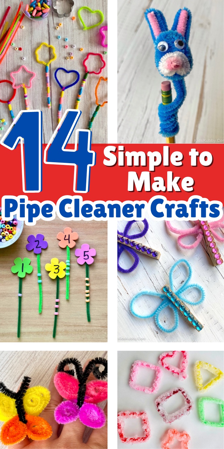 here are a bunch of easy to make pipe cleaner craft ideas for kids of all ages. From cute animal pencil toppers to homemade crystals, this lists of pipe cleaner crafts has something for everyone. Head to the dollar store today and start making these fun and engaging crafts and activities for kids! 