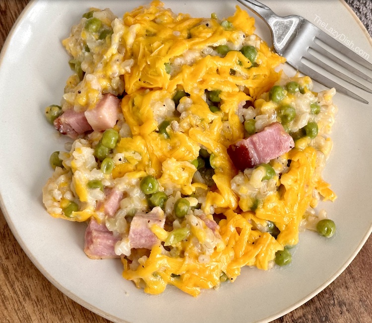 A yummy family dinner casserole that's made with just a few common ingredients, ready in less than 30 minutes, and picky eater approved! My kids love this simple meal, and you can customize it with the veggies of your choice. Frozen peas make it super simple because you don’t have to precook them. If you’re looking for fast and easy meals to make that won’t break the bank, this budget meal will soon be on your weekly rotation. Everyone always goes back for seconds!