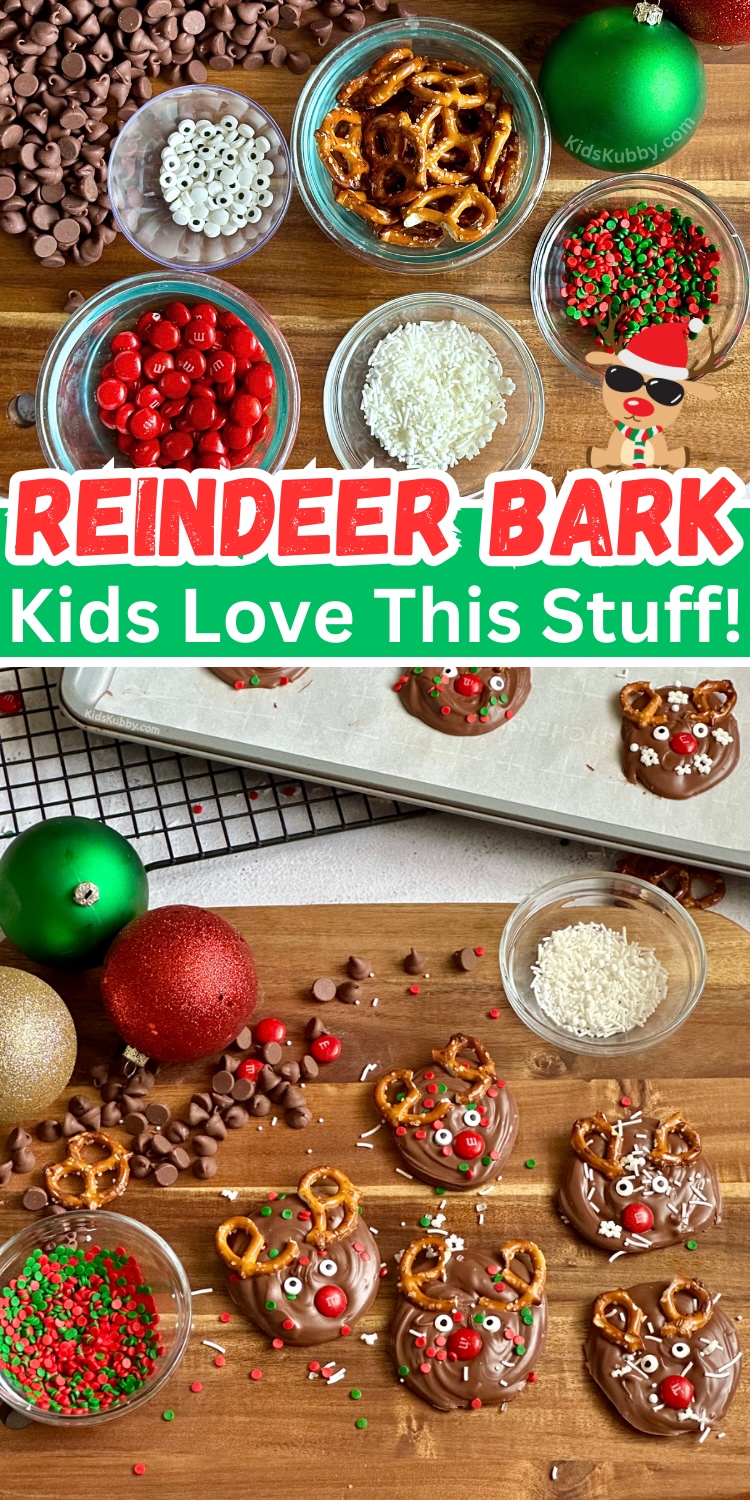 are you looking for an easy Christmas recipe to make with your kids this holiday season? Well my kids had a blast making reindeer bark. This easy recipe using only 5 ingredients and can be made in just a couple of minutes. Plus reindeer bark is the best combination of sweet, salty, and crunchy. Make some reindeer bark today! 