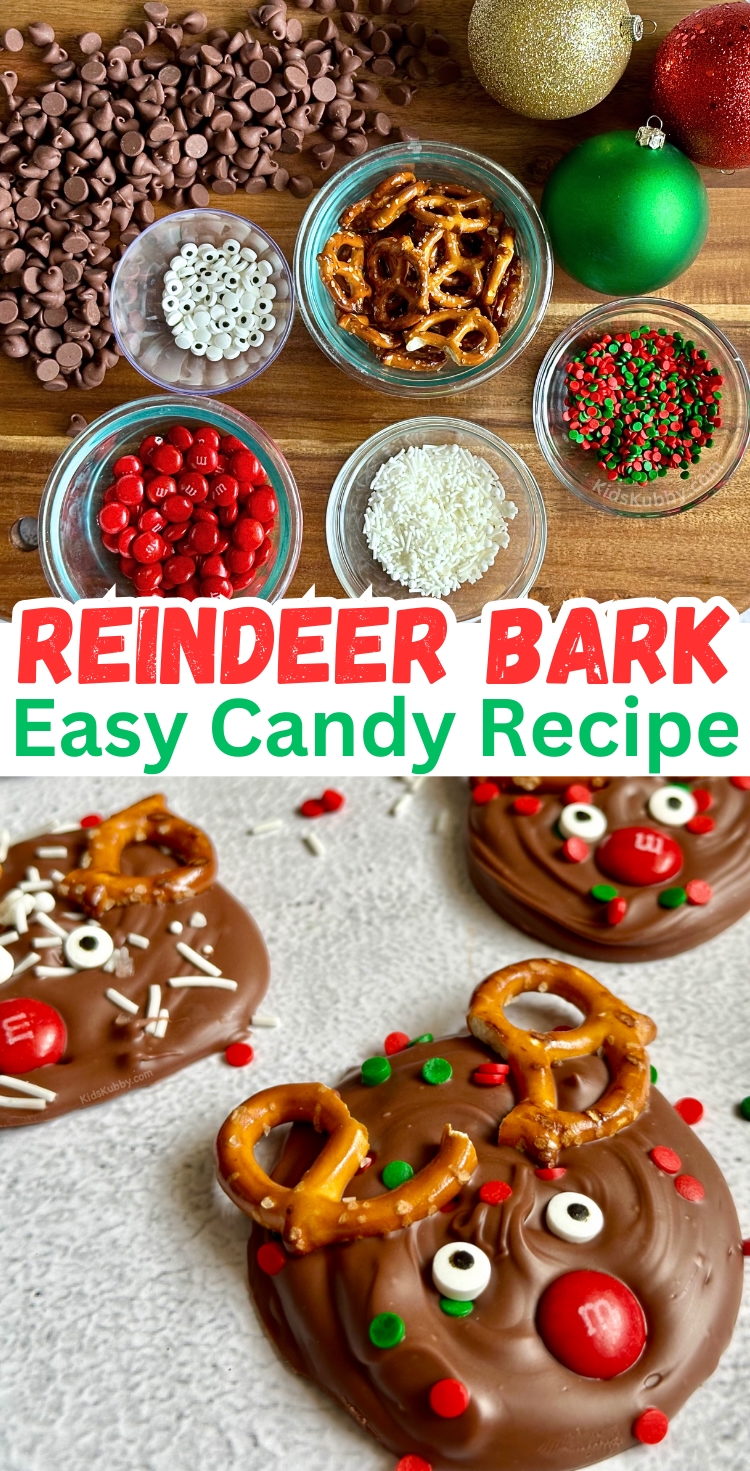 This might be my favorite Christmas candy recipe ever. Reindeer bark is so easy to make with your kids, it will become an instant holiday tradition. This Christmas candy recipe makes the perfect gifts for friends and teachers. I love the combination of sweet, salty, and crunchy. Plus they are just so adorable!