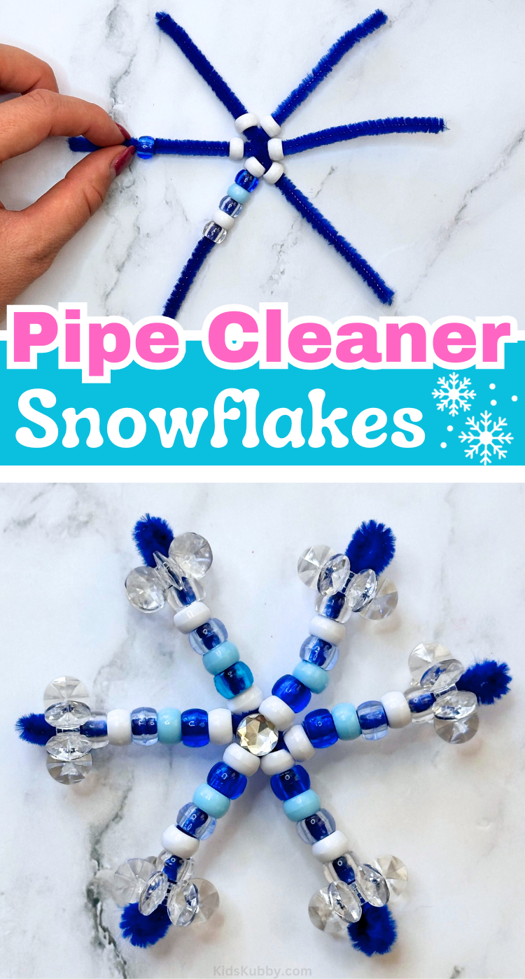 Beaded pipe cleaner snowflakes are the perfect craft for winter. This no mess craft is easy for kids of all ages to make. Find all the supplies you need at the dollar store today! 5 minute christmas craft for the win!