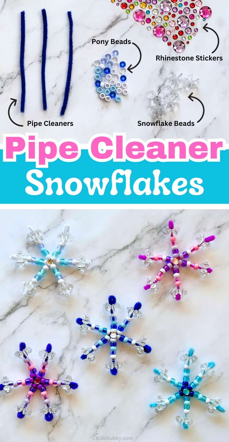 Are you looking for a fun and mess free to keep your kids entertained during the Christmas holiday? Make these beaded pipe cleaner with just a few cheap supplies you may already have at home. If not, stop by the dollar store and get everything you need to make this fun winter craft. I like to add a ribbon to make these DIY snowflake ornaments!