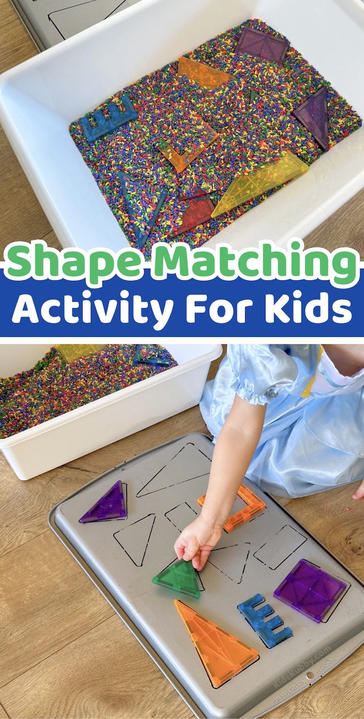Have you ever wondered about the best way to teach kids about shapes? Through play of course! this super fun sensory activity promotes shape recognition and fine motor skills. Plus all the supplies can be found at the dollar store. Try this budget friendly activity for kids today!