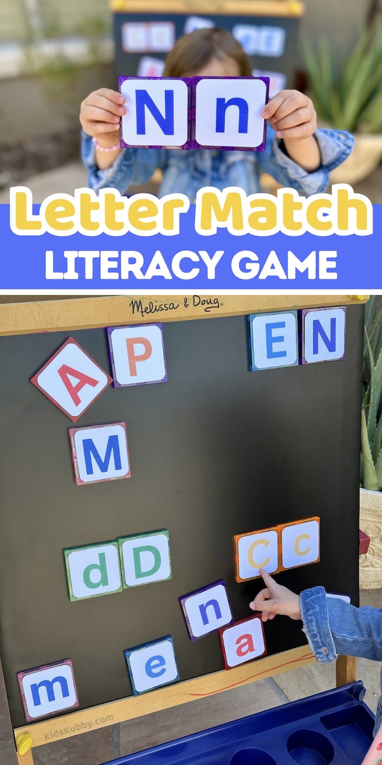 Check out this simple to make literacy game for toddlers and preschoolers that help them practice the alphabet. ABC match teaches kids upper and lower case letters, matching, letter recognition, and so much more. The best learning activity ever! 