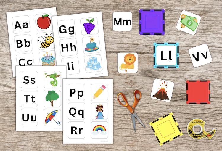 My daughter loves this fun and easy phonics game for preschoolers! using just magnetic tiles and a free printout, you can create an easy game that teaches kids letter sounds and matching all in one! Perfect activity to keep preschoolers entertained until nap time!