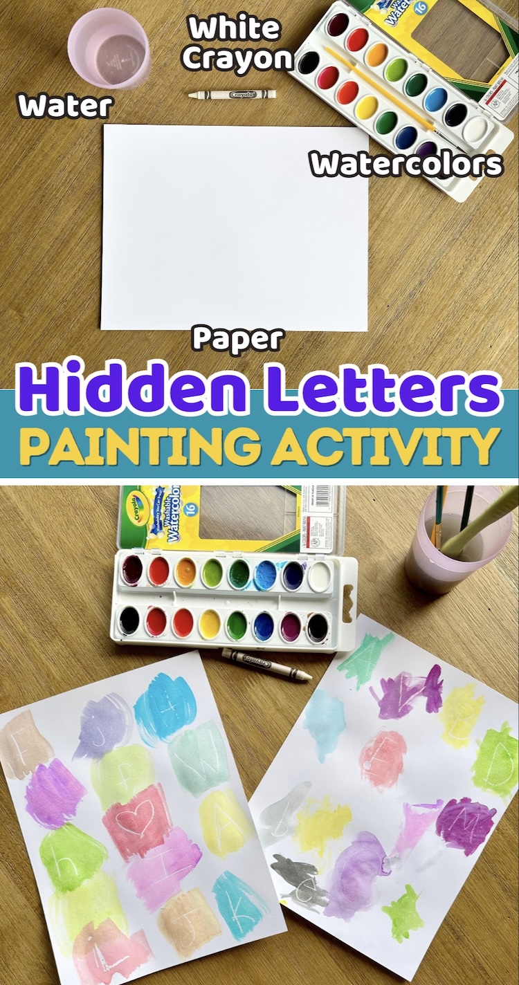 Need a fun activity to get you through the morning? Try making this magic hidden letter painting activity! It's perfect for preschoolers learning their letters. This fun art project is the perfect combination of art and literacy. Easy way to learn the alphabet. 