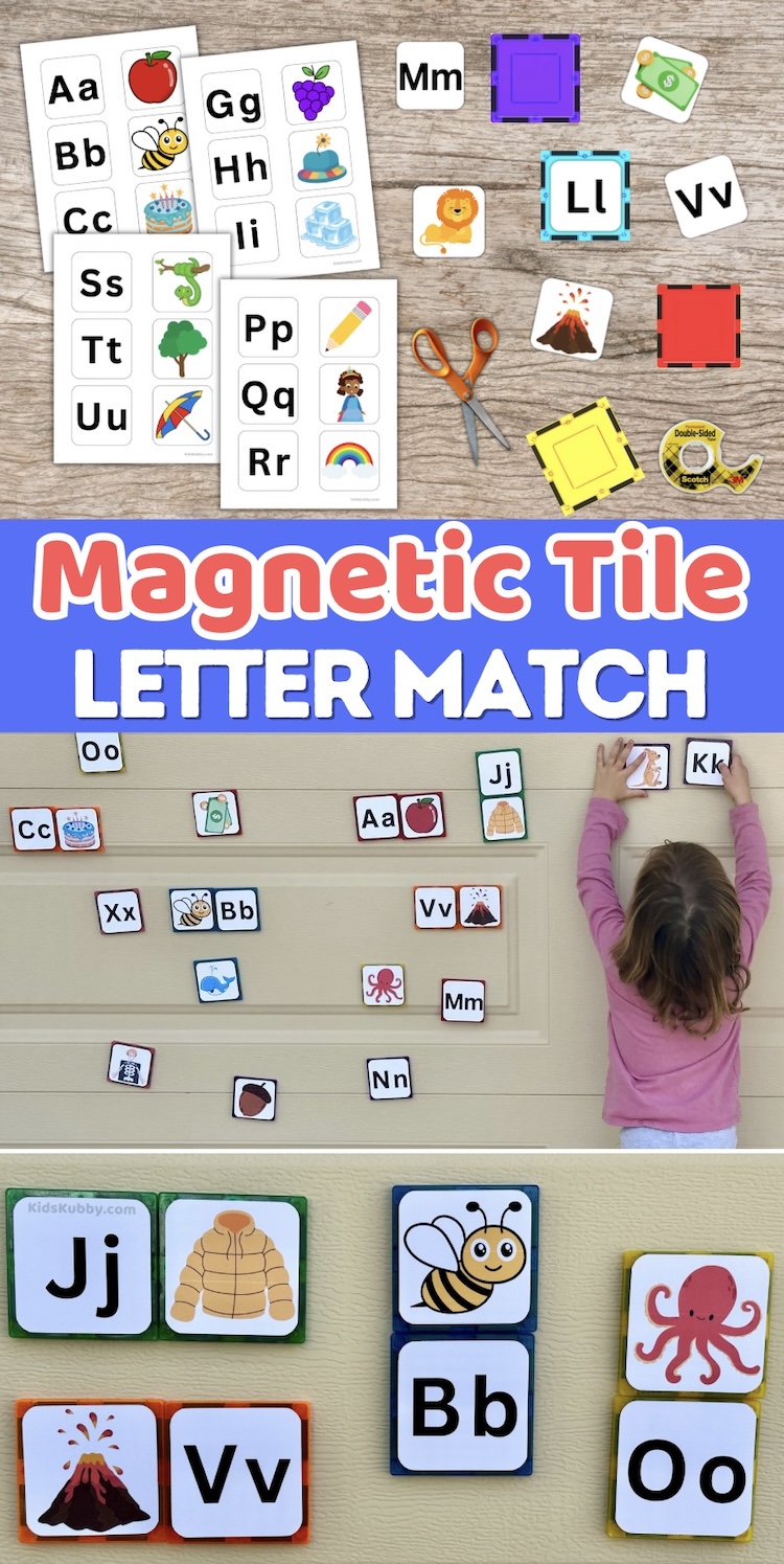 check out this fun alphabet activity for preschoolers that helps to build pre-reading skills. Beginning letter sounds matching game is easy to make and so fun for kids. Help your kids identify the initial sound of each word and match it to the letter. The best letter activity for kids.