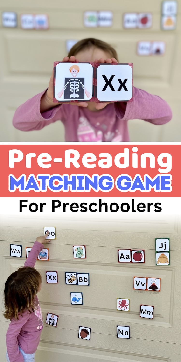 If you're looking for a fun way to jump start your preschoolers reading then I've got the perfect activity for you. This beginning letter sounds matching game is fun for kids and easy to make for busy parents. watch your kids sound out words and find the matching letter. The perfect pre-reading activity. Free printable included.  