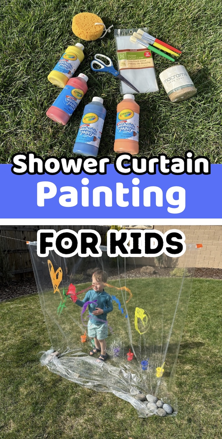 are you looking for a fun outdoor activity this summer? Shower curtain painting for kids is easy, budget friendly, and will keep kids entertained for hours. head to the dollar store for a few cheap supplies and you can create the perfect outdoor kids' activity for summer