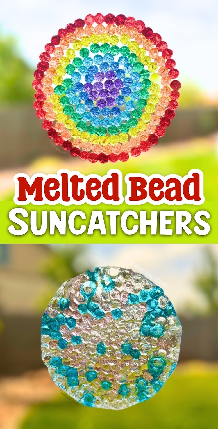 How to make DIY suncatchers at home in the oven with transparent beads! A fun and easy craft idea for when you're bored at home. These make for beautiful window displays in any room of the house. A beautiful project for both kids and adults. 