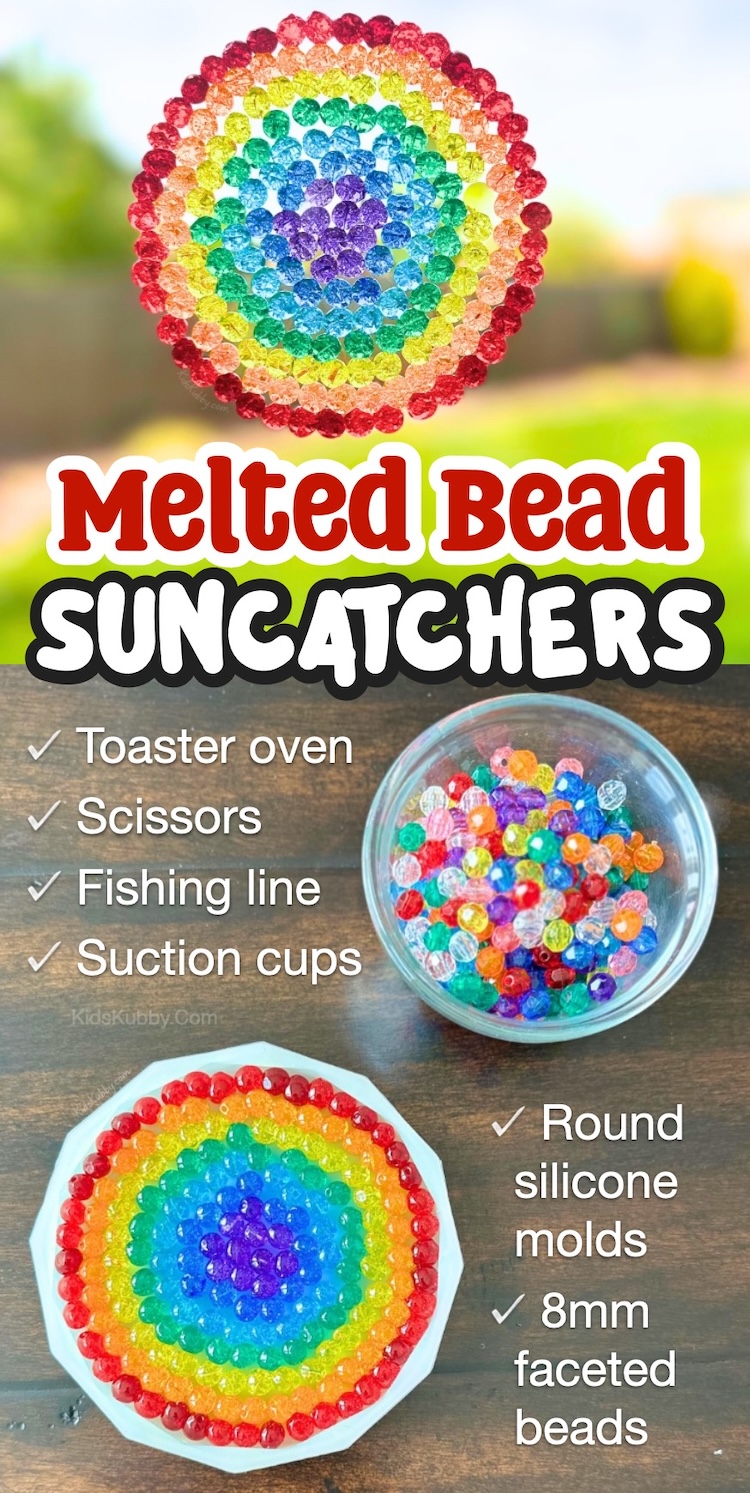 Melted Bead Suncatchers Craft | If you're looking for fun things to do with your kids at home, these homemade suncatchers are amazing! A simple project to make that looks stunning hanging in your windows. They have been a beautiful addition to our playroom! 