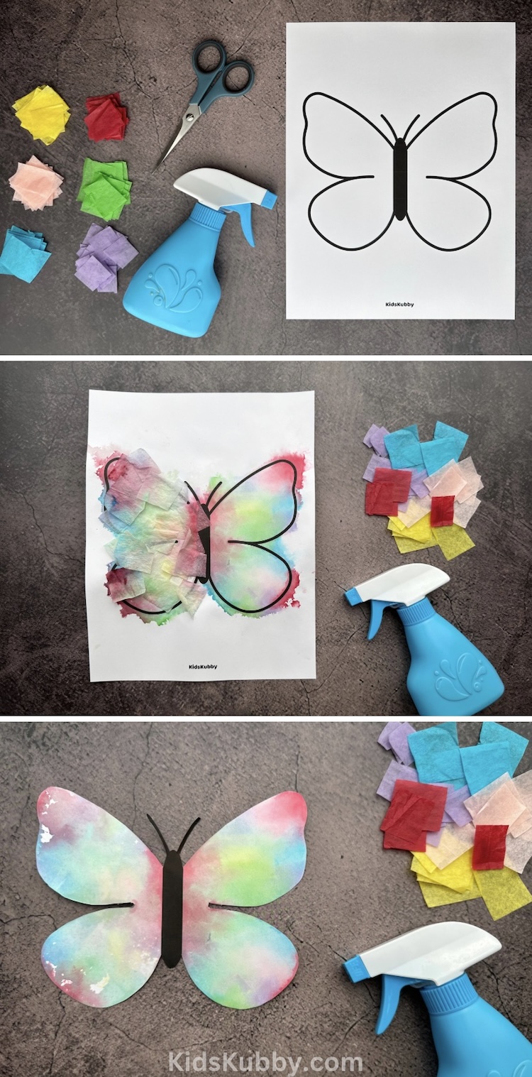 Are you looking for a fun craft idea for kids? Tissue paper butterflies are perfect for kids of all ages. This easy color transfer art project is cheap, simple to make, and really pretty! Use bleeding tissue paper to make a unique paper butterfly craft today. 