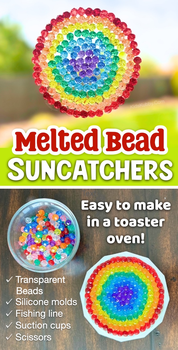 Are you looking for easy projects to do at home with your kids? Try these colorful DIY Suncatchers! Super easy to make with just a few supplies including a toaster oven, transparent beads, and silicone molds. 