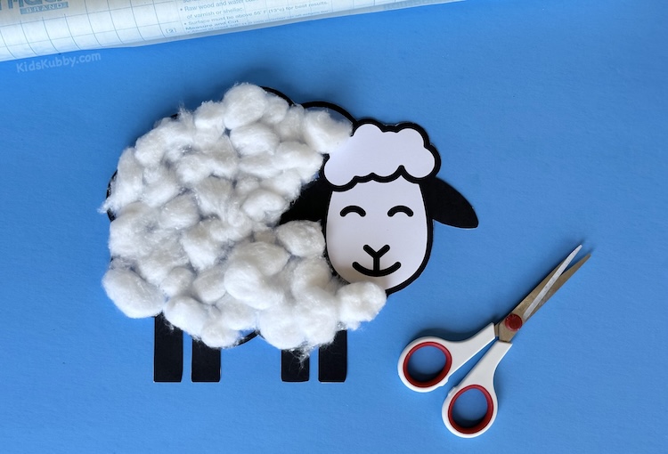 cotton ball sheep, contact paper sheep craft, sheep craft, farm animal craft, craft for preschool, animal crafts idea, low mess craft for kids
