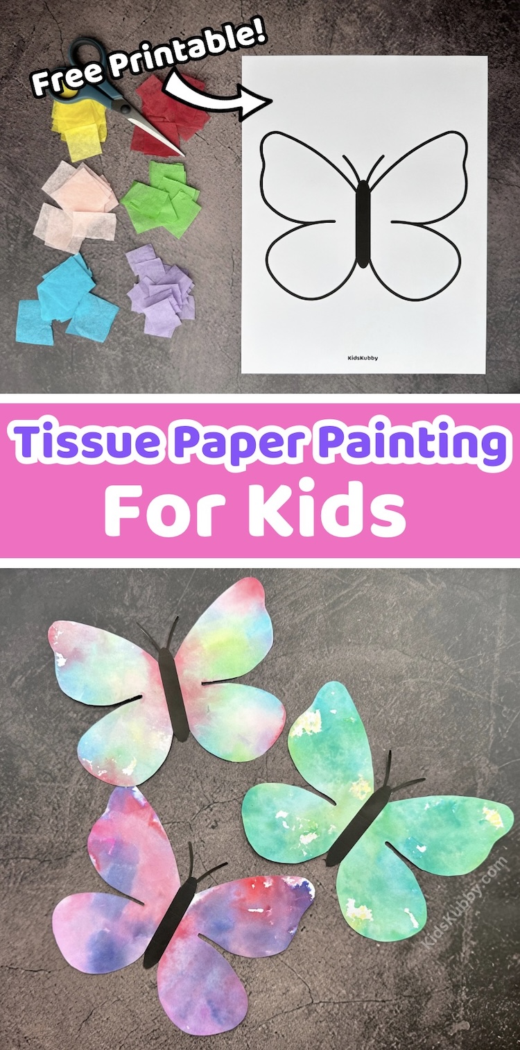 Tissue paper painting for kids is such a fun art project idea. This easy painting experiment teaches kids about color transfer. Make realistic looking paper butterflies the next time your class is studying metamorphosis! Easy butterfly craft for kids. 