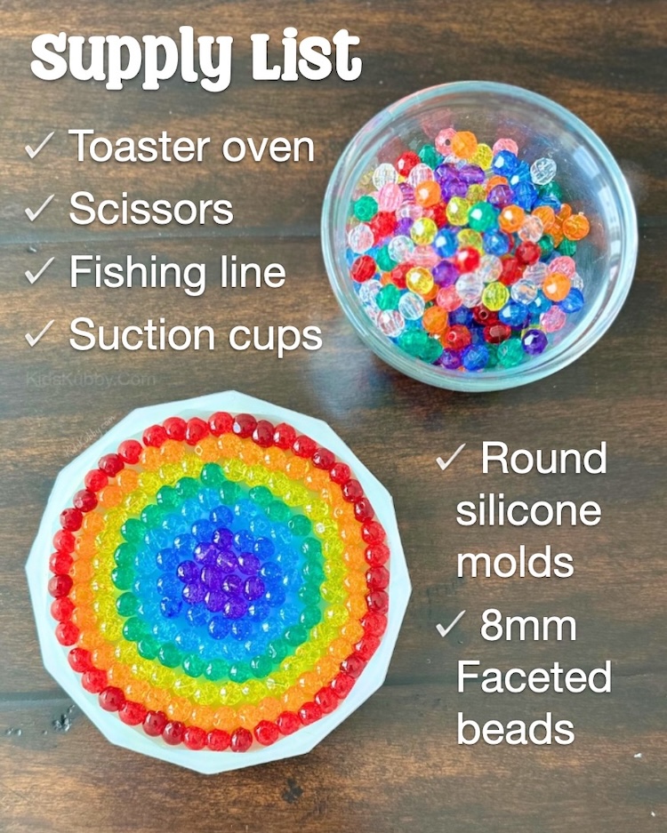 Supply list and instructions on how to make DIY melted bead suncatchers at home. 