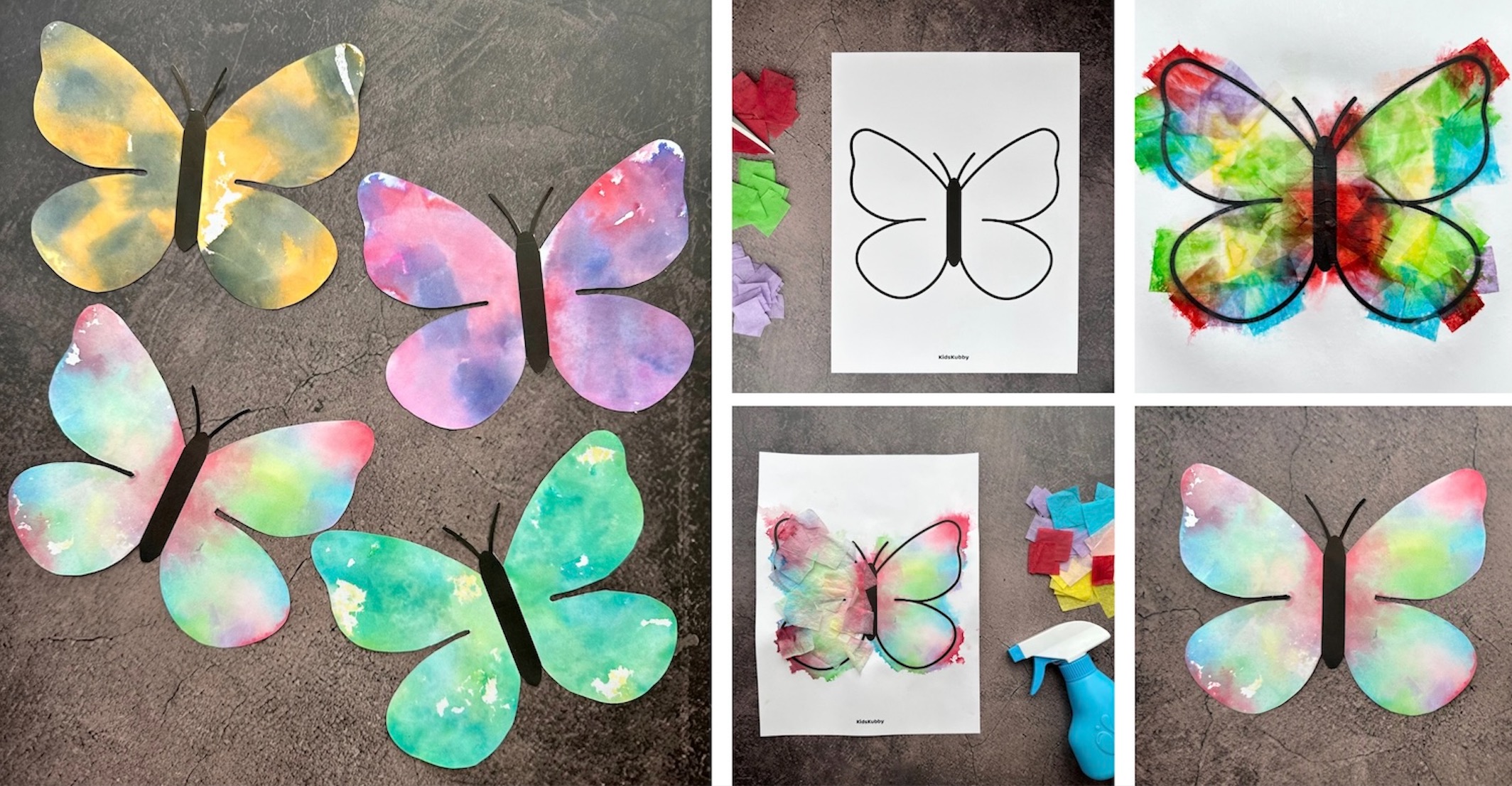 Easy paper art project using tissue paper and water! Simply spray and transfer color to paper that looks like watercolor. This fun and easy craft is perfect for kids of all ages especially preschoolers and kindergarteners.