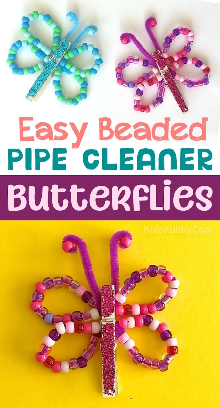 Easy Beaded Pipe Cleaner Butterfly Craft for bored kids of all ages! A fun and colorful craft for spring and summer. These magical butterflies are great for imaginative play, keeping your little ones entertained for hours. 