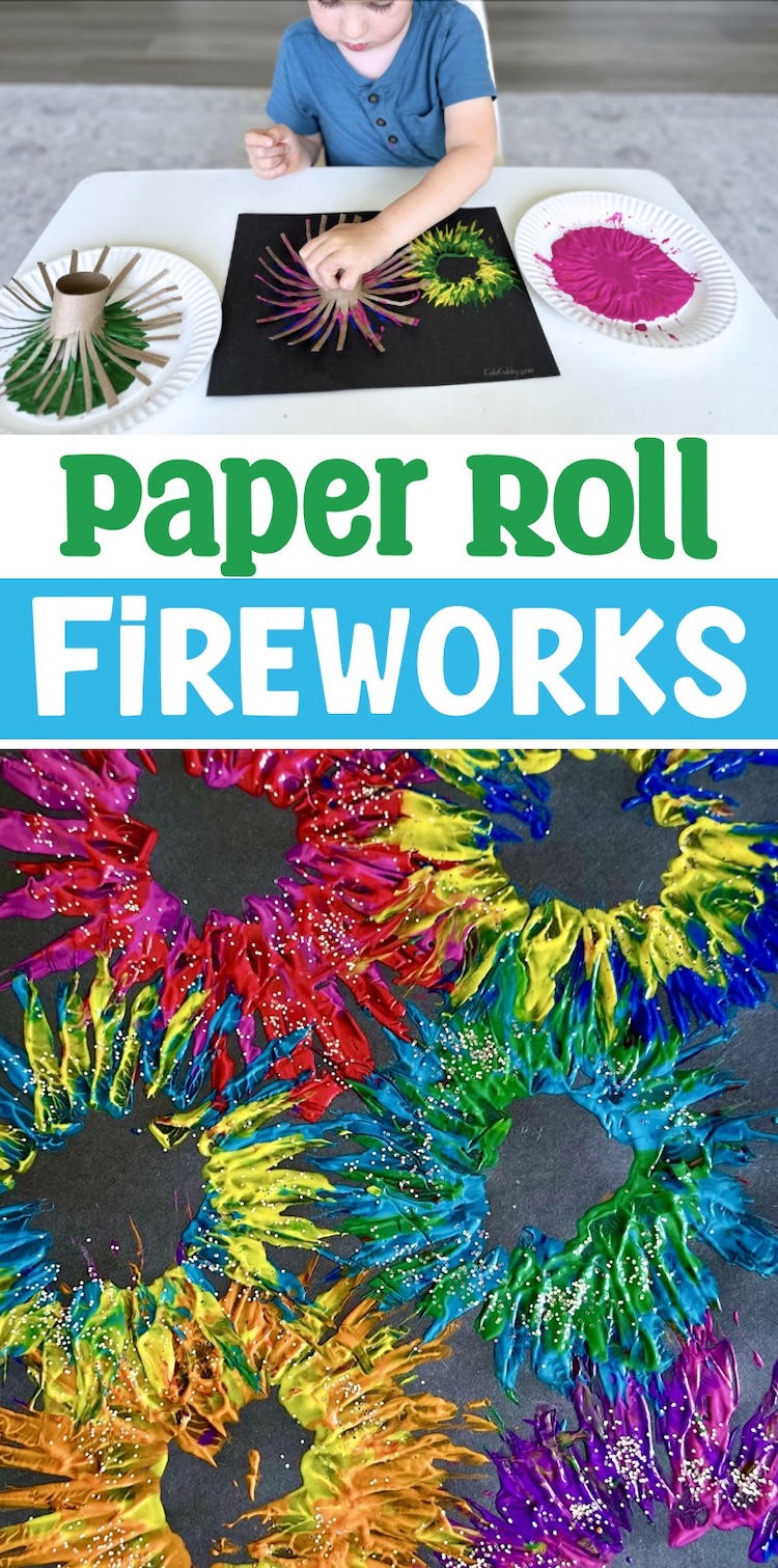 Are you looking for an easy summer craft idea? Try painting fireworks with recycled toilet paper rolls. This simple painting activity is perfect for toddlers and preschoolers. A simple and fun 4th of July art project!