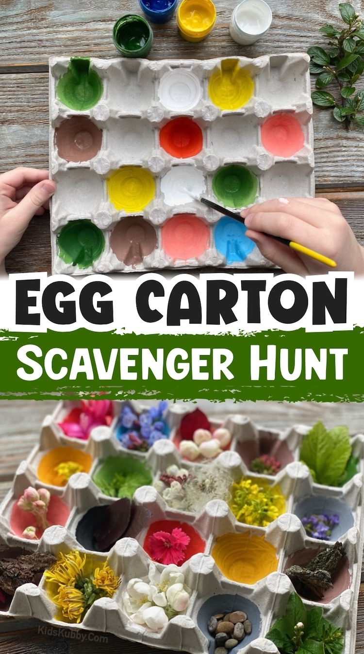Are you looking for cheap and easy ways to keep your kids entertained at home this summer? Try this recycled craft using an egg carton! It's perfect for a scavenger hunt in your backyard or at the park. Perfect for toddlers and preschoolers who are still learning their colors. 