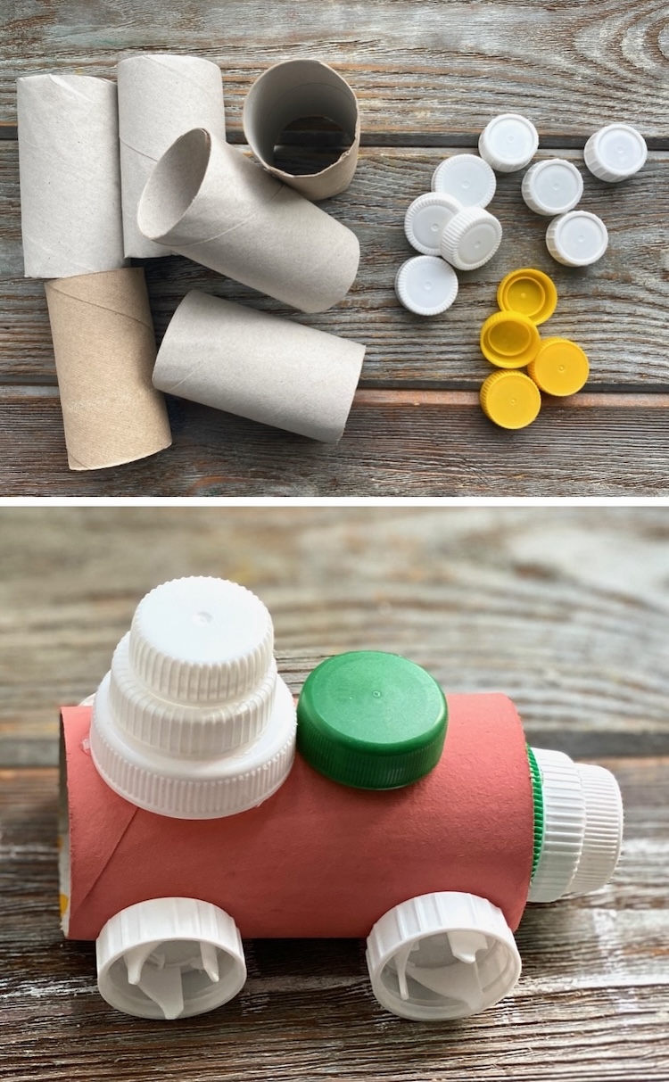 Are you looking for easy craft activities for your preschooler? You've got to make this cute little train set out of recycled toilet paper rolls! My 3 year boy had a blast making it with me, and ended up playing with it for days, pushing it all around the house. Choo choo! 
