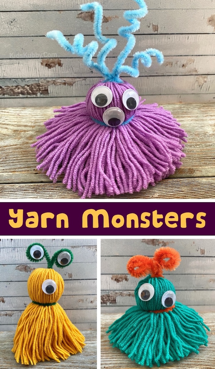 If you're looking for easy yarn crafts to make for beginners, these cute little fuzzy monsters are so simple to make with colorful yarn, fuzzy pipe cleaners, and googly eyes. A fun project for both kids and adults who love making fun things on a rainy day at home. 
