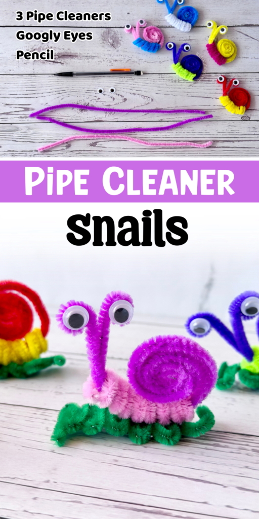 Are you ready to make the easiest pipe cleaner craft for kids? Pipe cleaner snails are fun to make using just 3 pipe cleaners and some googly eyes. This kid's craft is so easy that my 4 year old could do it. 