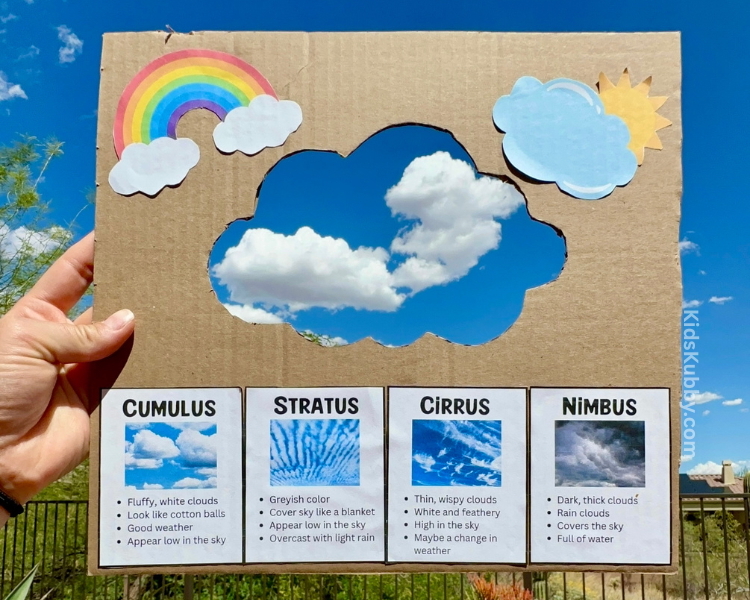 this is such a fun outdoor activity for kids. Let your kids explore the weather with a cloud spotter made out of recycled boxes!