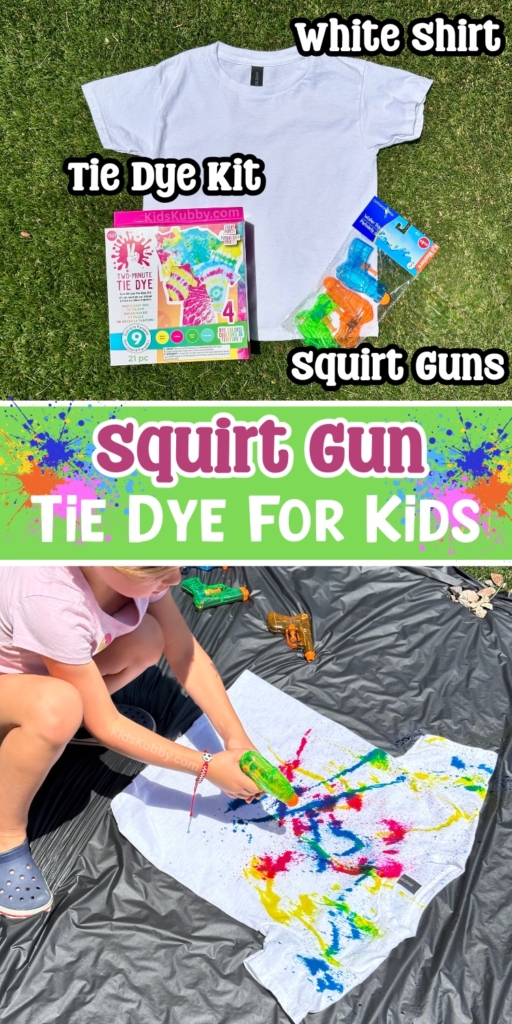 Use water guns to craft unique tie dye shirts in this fun, family-friendly activity! Great for summer, this outdoor project sparks creativity with bright fun colors. Make your own wild designs today! 