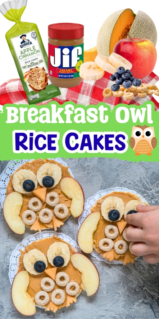 Whoo loves a good snack? These Owl Rice Cakes are a creative, healthy option for kids, made with peanut butter, bananas, and blueberries!