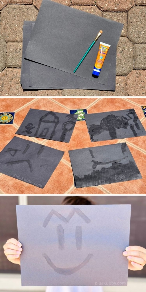 Paint with the sun and discover the magic of sunscreen. Draw your design, let the sun work its UV magic, and reveal a unique masterpiece. Great for sunny days!