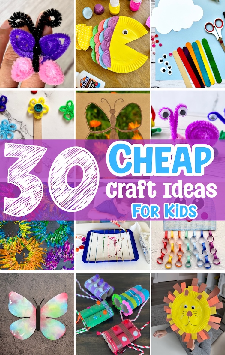 How to keep kids entertained on a budget with fun and easy craft ideas. This list is the perfect activity cheat sheet for busy parents.