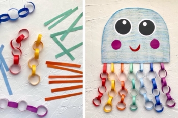 Easy cardboard jelly fish made with paper loops glued to a cardboard body.