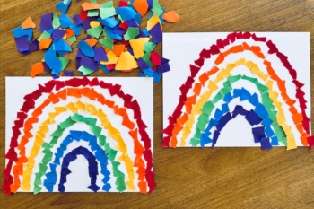 How to make pretty construction paper rainbows to help kids with fine motor skills.