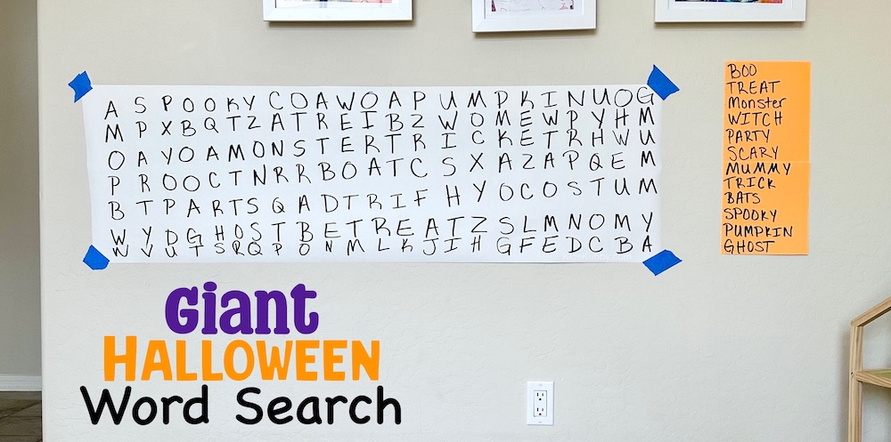 Easy to make indoor halloween activity for kids using cheap craft supplies. Fun word search that is Halloween themed.