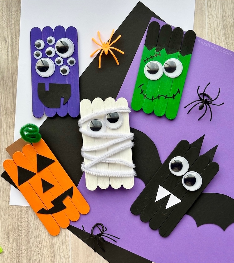 Are you looking for a fun Halloween craft for kids? Look no further. This easy popsicle stick Halloween craft is the best budget friendly craft for kids ever! Make a spooky mummy, Frankenstein, or a vampire bat. Easy and cheap craft for kids