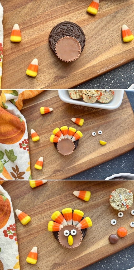 These Chocolate Turkey Thanksgiving Treats are a must for your holiday! Quick to assemble with Oreos, candy corn, and mini peanut butter cups, they’re a festive, no-bake dessert kids will love. Perfect for Thanksgiving parties!
