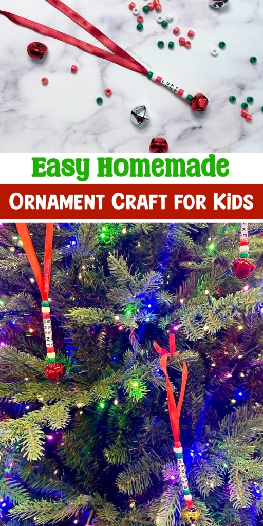 An easy homemade ornament craft for kids using cheap pony beads and ribbon.