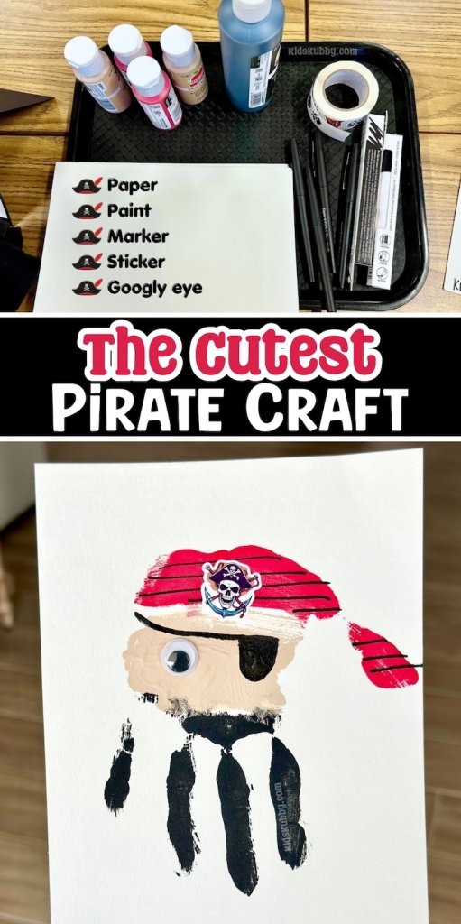 The best tutorial on hoe to make a handprint into a cute pirate using just paint and markers. This simple paper craft idea is so fun at birthday parties and sleepovers. The perfect craft idea for kids.