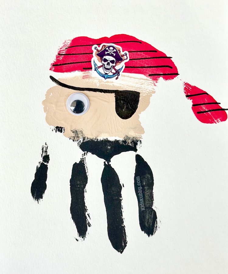 This may be the perfect craft idea for a pirate themed birthday party. Handprint pirates are easy to make with just a few simple craft supplies. Kids will love this easy art project at your next birthday party or sleepover. 