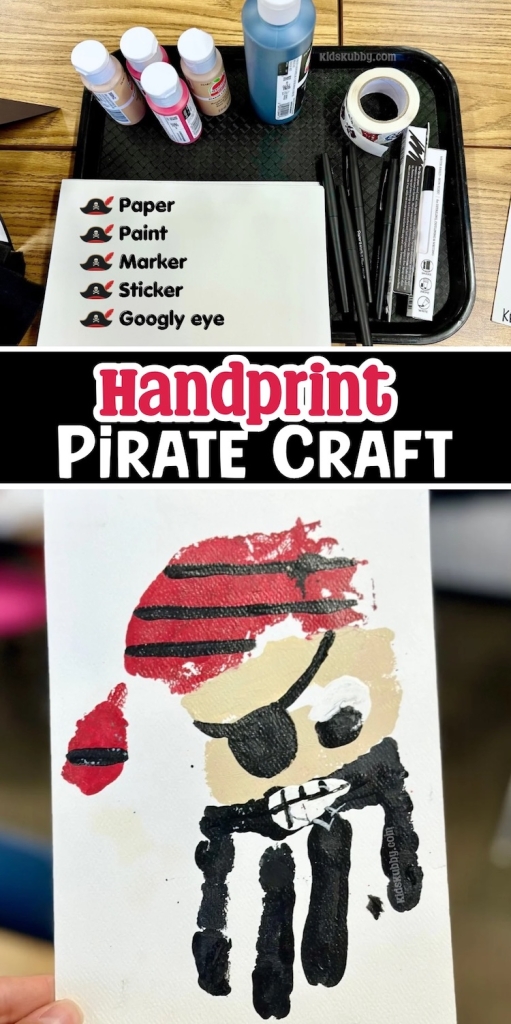 Are you looking for a cheap boredom busting craft idea for kids of all ages? Check out this fun handprint pirate craft idea using just paper and paint. Turn your child's hand into an adorable pirate in just a few easy steps. 
