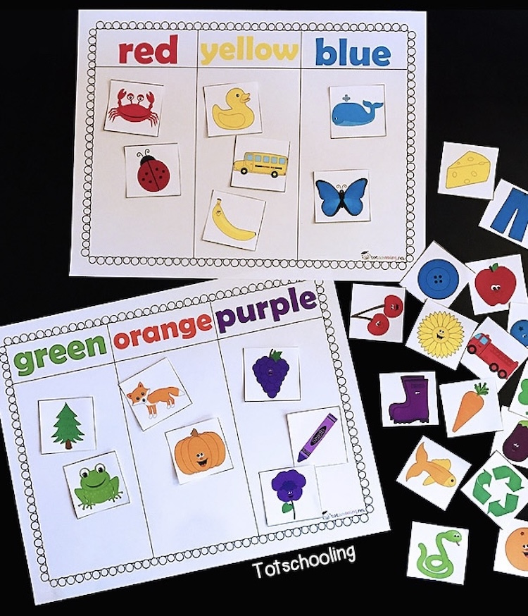 Free printable color sorting mats. 