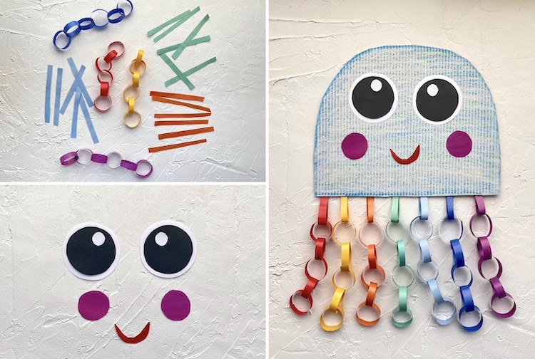 Make a cute jellyfish ocean craft using colorful constructions paper and cardboard.