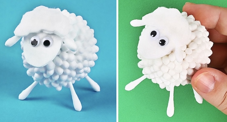 How to make a cute farm animal sheep craft with cotton swabs.